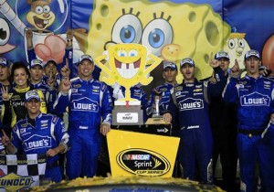 It was a familiar face in victory lane at Kansas, but it was the race sponsor that got the most attention.